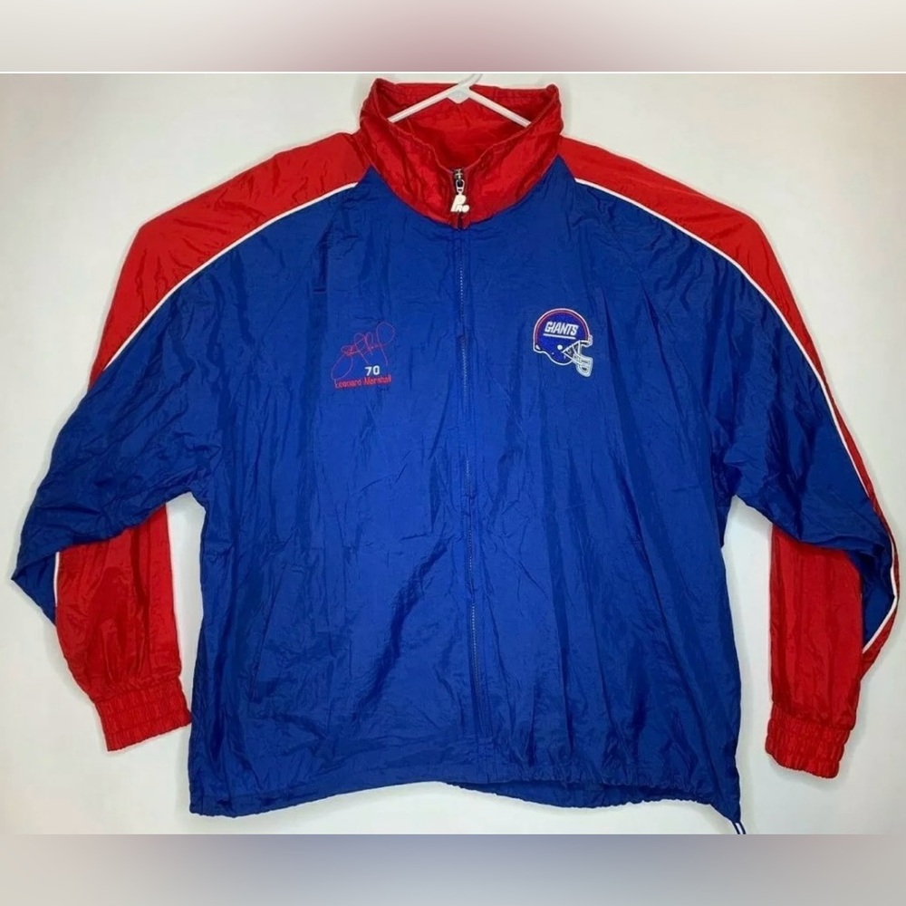 Vtg 90s New York Giants Pro Star Mens XL Leonard Marshall #70 Nylon Windbreaker